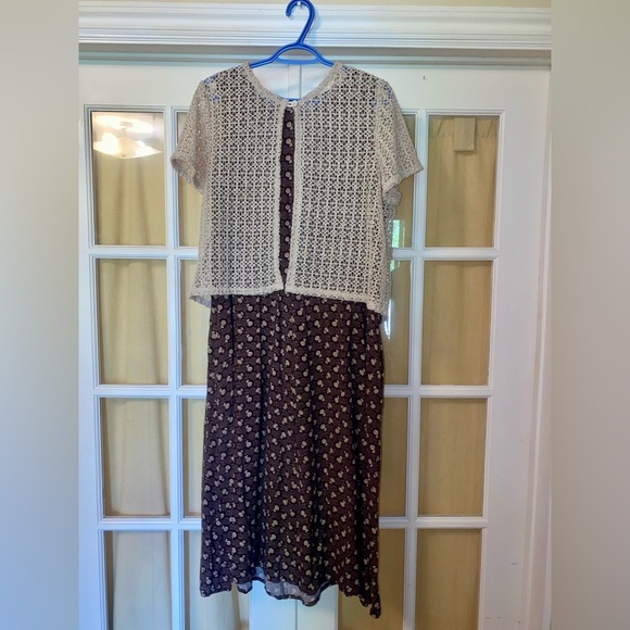 Elegant Cream and Brown Dress and short blouse set - Picture 1 of 11